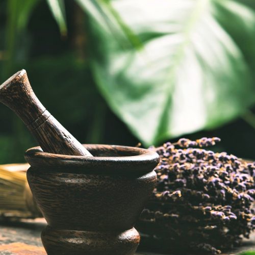 Mortar and pestle used for grinding herbs